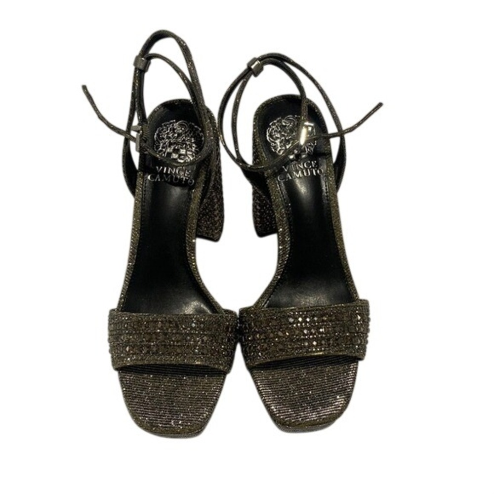 Vince Camuto Womens Metallic Crystal Embellished Platform Block Heel Sandals